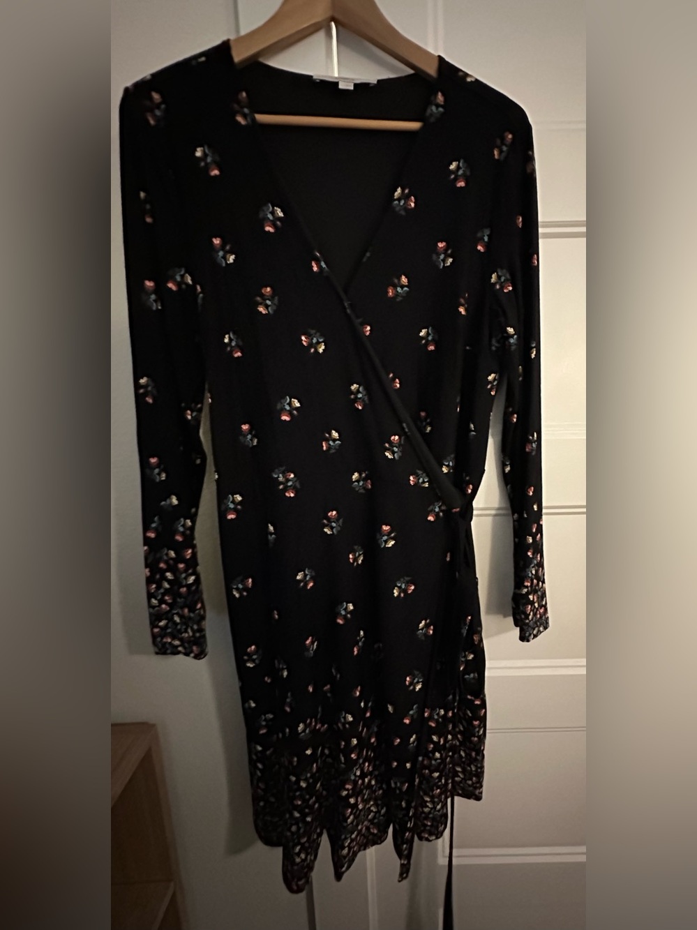 LOFT Black Floral Wrap Dress with Multicolor Accents